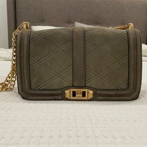 Rebecca Minkoff Love Crossbody Bag Lattice Quilted Olive Green Suede